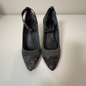 Hal Rubinstein Gray Suede Embossed Leather Ankle Strap
Heels